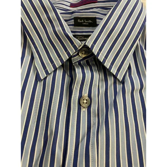 Paul Smith London Made in Italy Bold Blues Stripe Sport Shirt 17.5/44 $275 - Picture 4 of 6